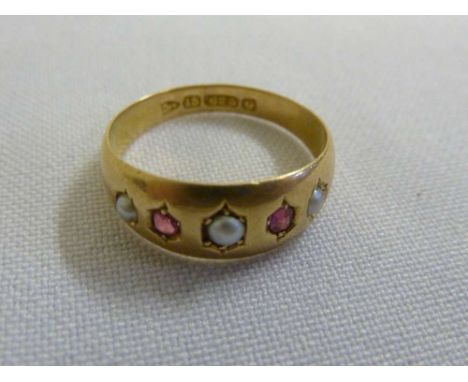 15ct yellow gold pearl and ruby ring