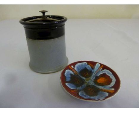 Poole pottery dish - marks to the base - and a porcelain tobacco jar and cover
