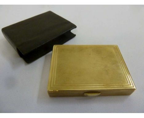 9ct gold card case engine turned in fitted leather case, approx 97.7g