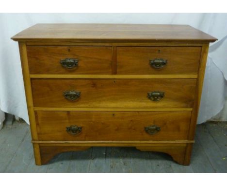 Light oak chest of drawers with brass swing handles on bracket feet
