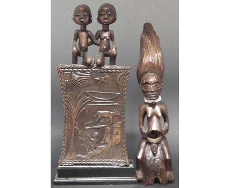 Luba / Hemba figural panel, also a Songye male figure, (2) The Songye figure measures 54cm high     All lots in this Tribal a