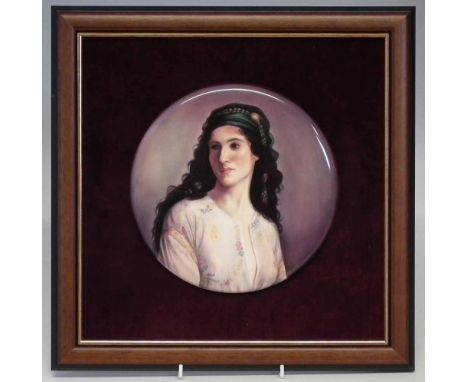 Wedgwood circular plaque painted with a portrait of a lady by J.R. French. Condition report: see terms and conditions