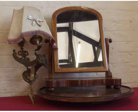 Oak Lazy Suzy, swing frame toilet mirror and regency style brass wall light. Condition report: see terms and conditions