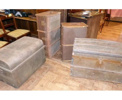 Metal trunk and three others. Condition report: see terms and conditions