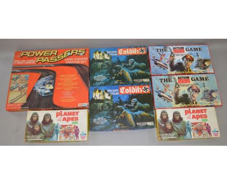 Ex shop stock board games. Action Man, Planet of The Apes & Escape from Colditz. Together with Power Passers slot car set.(7)