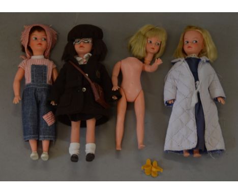 Patch (Sindy's Sister) 1960's Made in Hong Kong versions. 3 Dolls in outfits: Bedtime, Original and Schooldays, together with