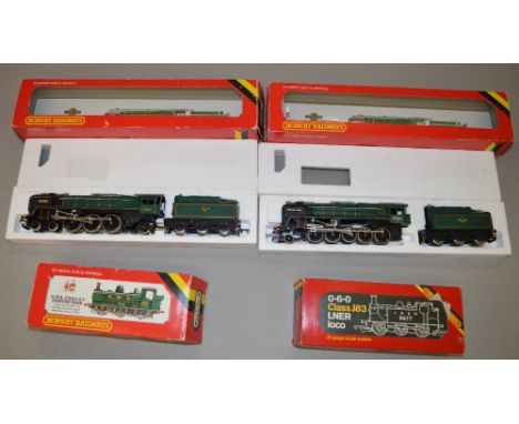 OO Gauge. 4 x Hornby locomotives. Includes R.063 "Brittania", R.065 "Evening Star", R.252 LNER J83 & R.041 GWR pannier tank. 