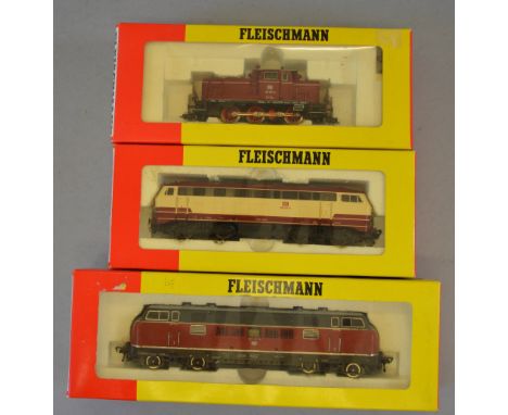 H0 Scale. Fleischmann. 3 x DB diesel locomotives. Ref 4225, 4234 & 4235. VG in F/G boxes.