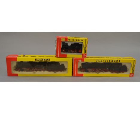 H0 Scale. Fleischmann. 3 x Steam locomotives. Ref 4177, 4175 & 1316. All G+ in F/G boxes.