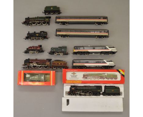OO Gauge. 8 x locomotives. Hornby, Lima & Mainline. Includes boxed "Evening Star", Intercity power car, trailer & 2 coaches. 
