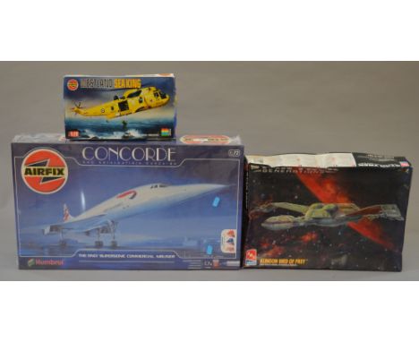 An Airfix Concorde model kit, still sealed together with a Westland Seaking and an AMT Ertl Klingon Bird of Prey (3)
