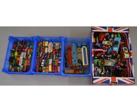 Large quantity of mixed diecast including boxed and unboxed examples. Various scales and makers including Dinky, Matchbox, Bu