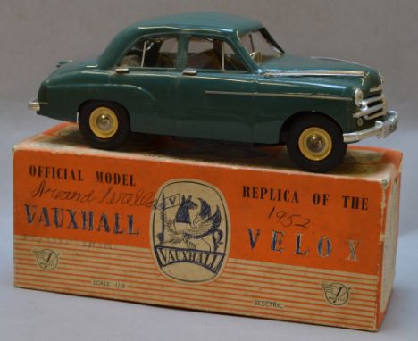 Victory Industries plastic electric Vauxhall Velox model 1:18, some dmage to windows but overall G, boxed F.