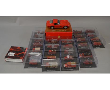 28 Magazine issue cased Fire Engine models and booklets together with a boxed Burago Ferrari 250 GTO, boxed. 