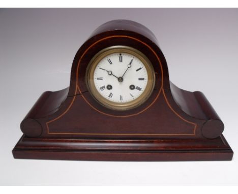 A VICTORIAN MAHOGANY CASED MANTEL CLOCK, enamel dial with Roman numerals, maker's mark to movement R &amp; C Paris &amp; Lond