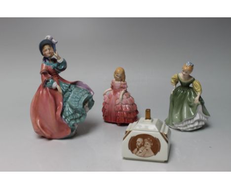 THREE ROYAL DOULTON FIGURES, comprising 'Spring Morning HN1922', 'Rose' HN1368, and 'Fair Maiden' HN2211, together with an Ar