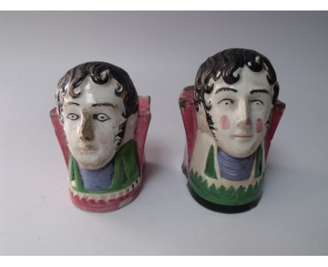 A MATCHED PAIR OF 19TH CENTURY SASH WINDOW RESTS, modelled as a gentleman's head and shoulders, tallest H 10.2 cm Buyers - fo