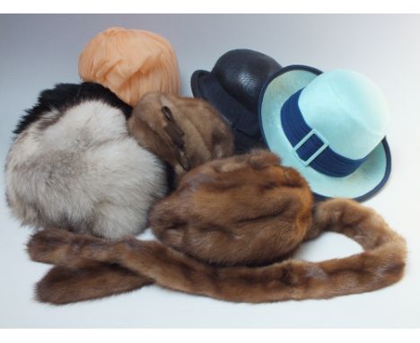 A COLLECTION OF LADIES VINTAGE HATS, comprising various real and faux fur examples - two by 'Mitzi Lorenz of London', three f