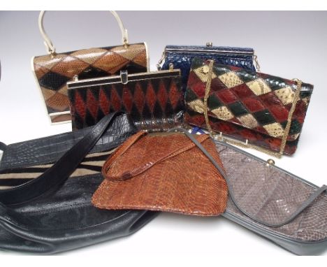 A COLLECTION OF VINTAGE LADIES SNAKESKIN EFFECT HANDBAGS, to include 'Jane Shilton' examples, and a 'Cecconi Piero' Italian d