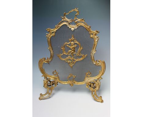 AN ANTIQUE FRENCH GILT METAL FIRESCREEN, late 19th Century, H 75 cm, W 56 cm, D 21 cm