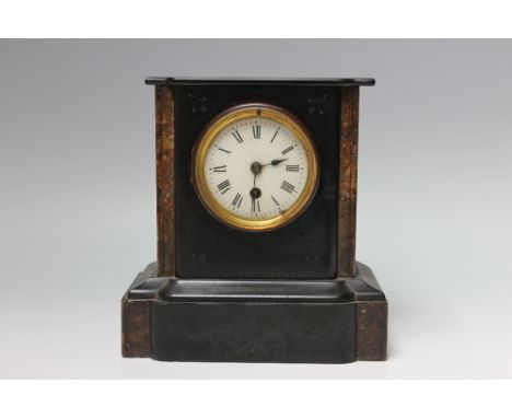 A VICTORIAN MAUSOLEUM MANTEL CLOCK, the enamel dial with Roman numerals, patterned marble inserts, H 24.5 cm Buyers - for shi