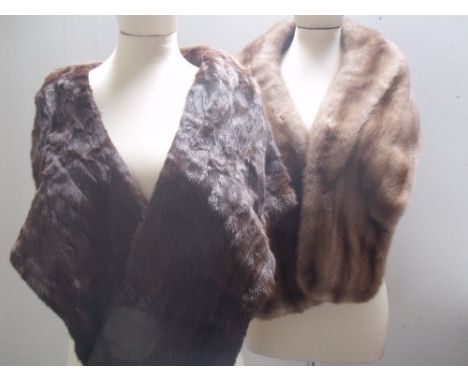 TWO VINTAGE REAL FUR STOLES, comprising a pastel mink fur stole, and a rich mahogany brown fur stole, both by 'Colman Sunberg