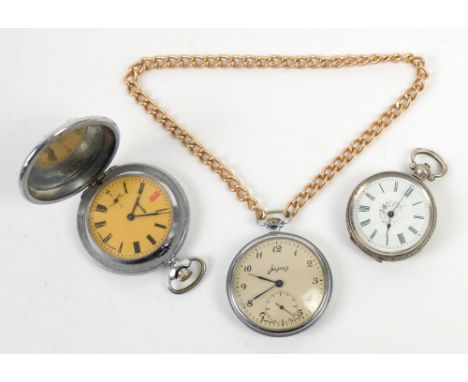 Three pocket watches; including a ladies pocket watch in 800 silver case, a Molnija full hunter pocket watch with enamel bow 