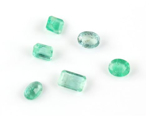 Six loose emeralds, including emerald cut emerald, estimated weight 1.63 carats, another similar, estimated weight 1.65 carat