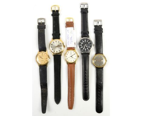 Russian military MP watch, black dial with Arabic numerals and minute track, in a matt stainless steel case, reverse marked w