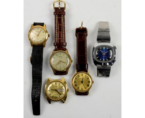 Zelma De Luxe 17 rubies incabloc wristwatch with cream face and brown leather strap, Timemaster 17 jewel shock resistant alar
