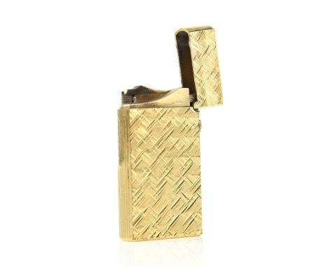 Dunhill gold plated cigarette lighter, textured surface, made in England, marked on base Dunhill London, inside case marked 2
