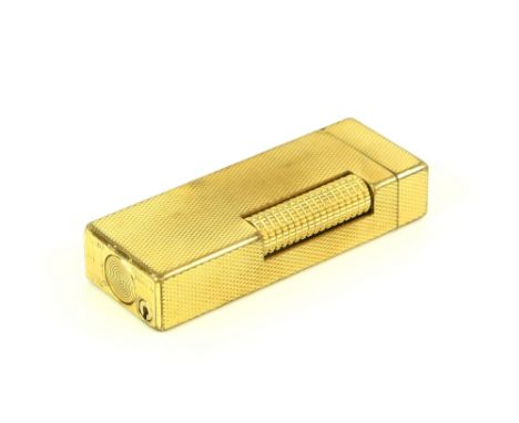 Dunhill lighter, Marked US.RE 24163 Patented, gold plated engine turned case, 6.4 x 2.2 x 1.2 cm       