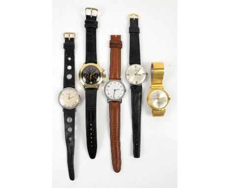 Five watches, including a Sekonda chronograph 23 jewels watch, Sekonda De Luxe automatic wristwatch, Leeson 17 jewels watch, 