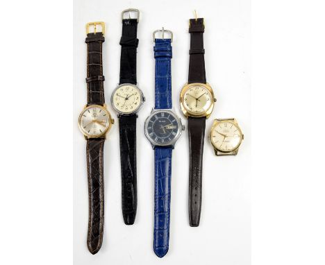 Mondaine 25 jewel incabloc automatic wristwatch, silvered face with baton markers, date aperture at 3 o'clock, on brown leath