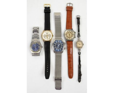 Rotary watch with blue dial, with a limited edition Buran V.M. 18 jewels alarm watch, marcasite set Timex cocktail watch, Leg