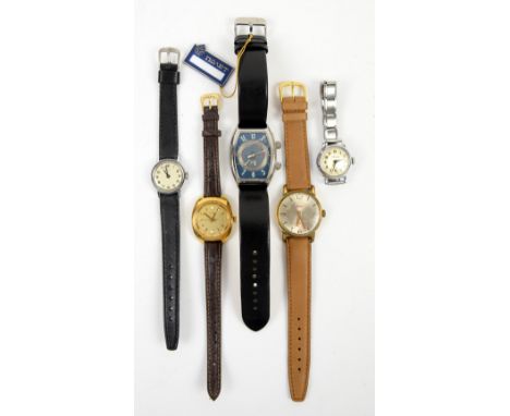 Luch wristwatch made in USSR, in a gold plated case, with champagne dial, a ladies St Michael watch, Poljot 18 jewels alarm w