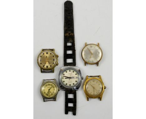 Montilier shock absorber watch, Poljot 17 jewel watch, Sekonda 18 jewel watch, Invicta 17 jewel incabloc watch and Timex day 