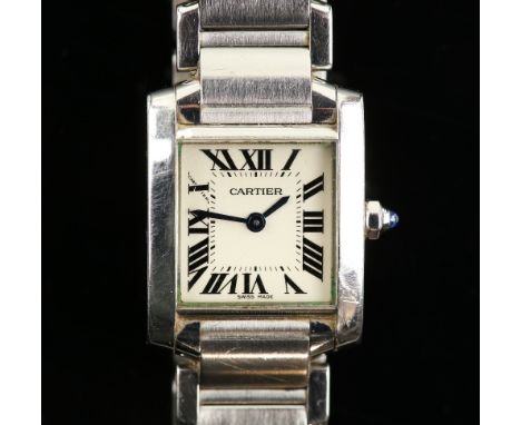 Cartier Tank Francaise 2384 ladies wristwatch, stainless steel case, the smooth bezel surmounting an off-white signed dial wi