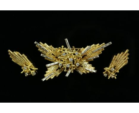 George Weil vintage diamond spray brooch, set with round brilliant and baguette cut diamonds, estimated total diamond weight 