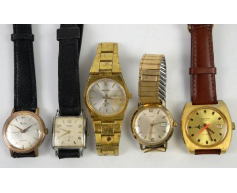 Diantus 17 jewel antimagnetic wristwatch, golden dial with date aperture at 3 and plane emblem at 9, baton hour markers offse