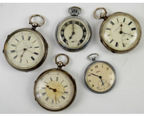 Five pocket watches, including a J. Preston &amp; Co Bolton pocket watch, movement signed Harris Bernstein, Manchester No 554