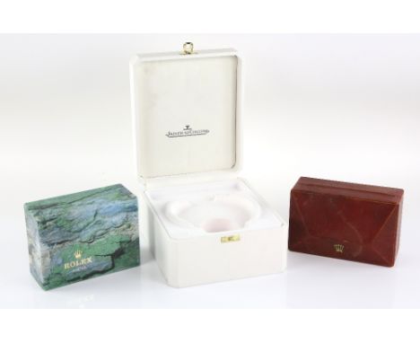 Rolex, A 1950's red jubilee watch box, with cedar wood interior, a Rolex Oyster green outer card box, bears paper label for R
