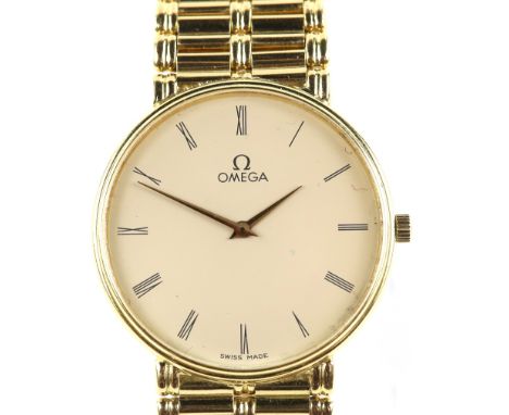 Omega, a Gentleman’s gold dress watch, the signed white enamel dial with Roman numeral hour markers and gold hands, fitted wi