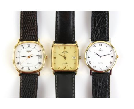 Omega, a gentleman's De Ville, wristwatch with circular white enamel signed dial, Roman numeral hour markers, fitted with a q