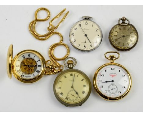 Mixed group of pocket watches, Victorian silver pocket watch with silver plated dial, Moinija pocket watch, cream dial with A