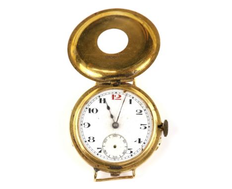 A ladies hunter pocket watch in gold case, with unsigned white enamel dial, fitted with a lever wound Swiss made movement, nu