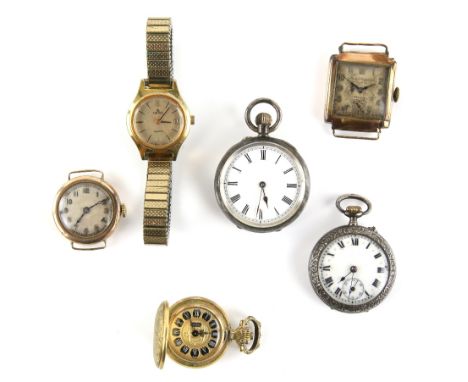 A 1930's Herbert wolf Ltd magnovox wristwatch, in a 9 ct case, with initials engraved on the back of the case, another 9 ct g