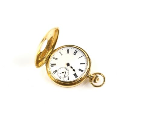 Ladies late Victorian half hunter pocket watch, enamel dial with Roman numerals, subsidiary dial and minute track, mechanical