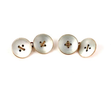 A pair of mother of pearl cufflinks, stamped 9 ct, a set of nautical mother of pearl buttons, white enamel lighter pendant, a