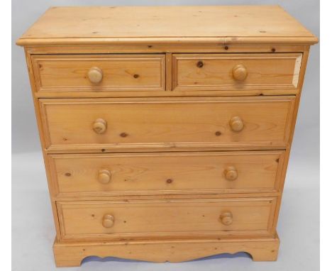A modern pine chest, of two short and three long drawers, on bracket feet, 92cm wide
